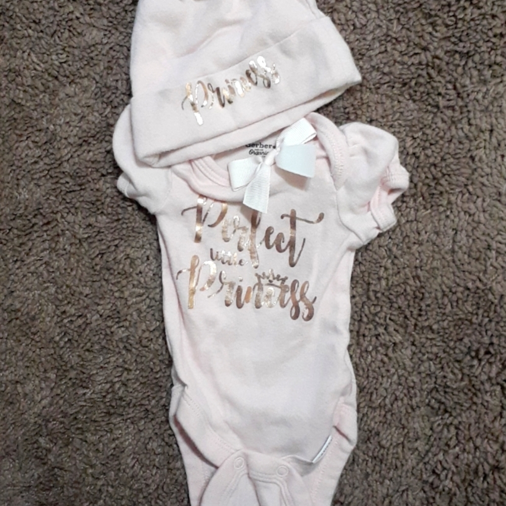 Pink Gerber preemie onsie and hat